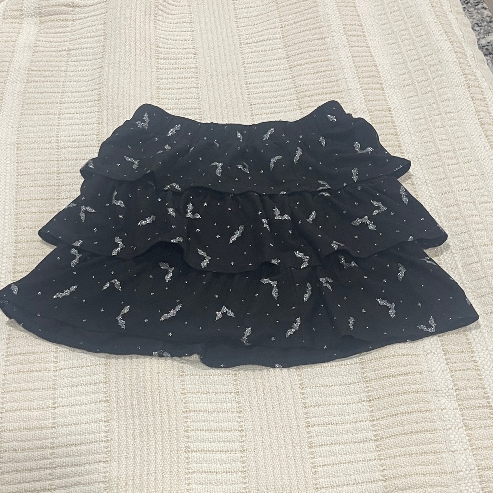 wonder nation Black Ruffle Tiered Skirt with Silver Sparkle